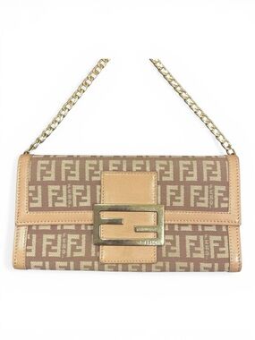 Fendi Tan & Beige Zucchino Canvas & Nude Leather Wallet on Chain